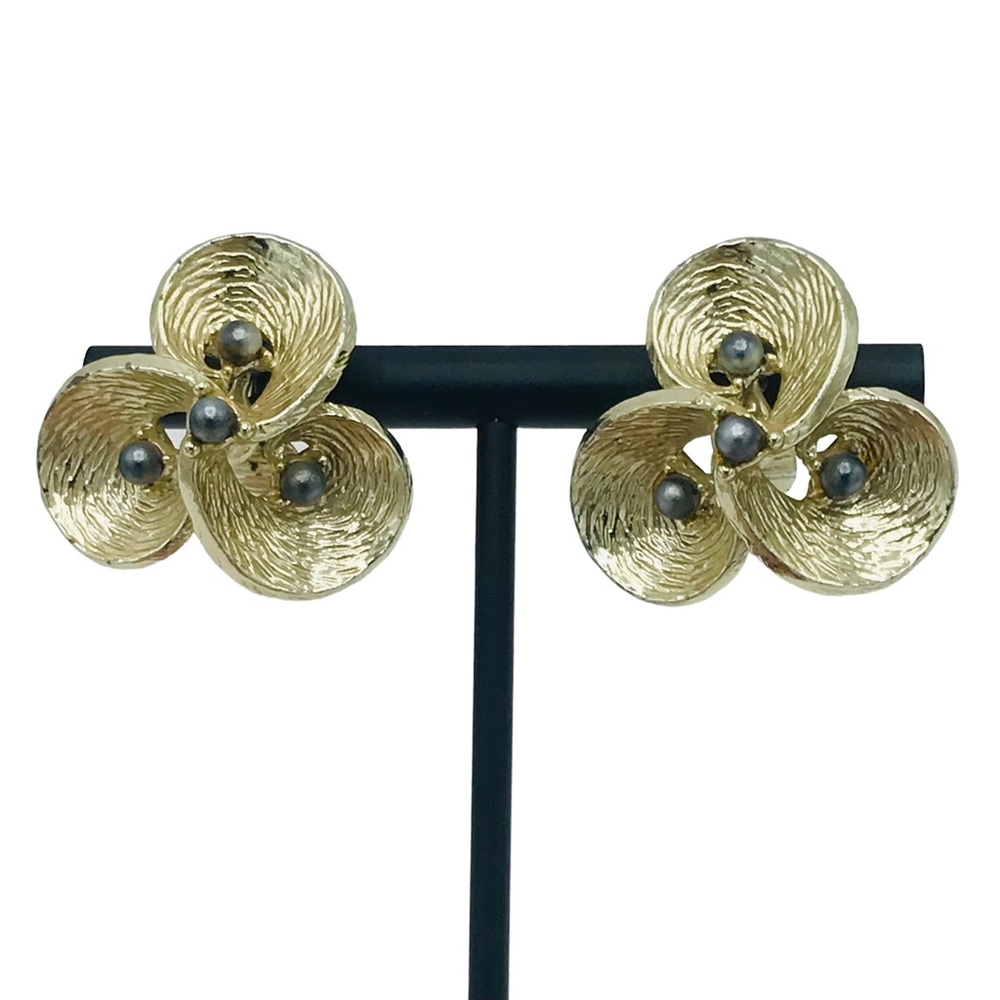 Emmons Brushed Gold Tone MCM Clip On Earrings